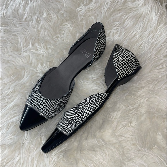 STUART WEITZMAN reptile print white/black &black patent leather pointy toe flats - Picture 3 of 7